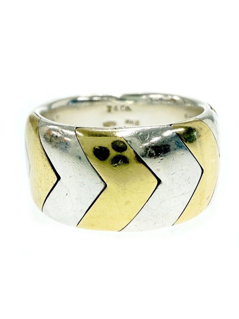 Tiffany & Co Silver Gold Combination Herringbone Ring